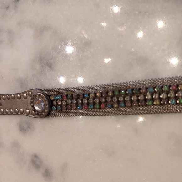 Signature Miami Fl.Silver Leather,Metal&  Crystal Studded Belt Made In Spain main image 5